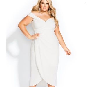 M Ivory City Chic Rippled Love Dress - Plus Size